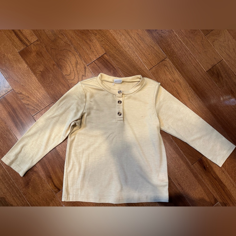 Kids Long Sleeve Beige Button Tee